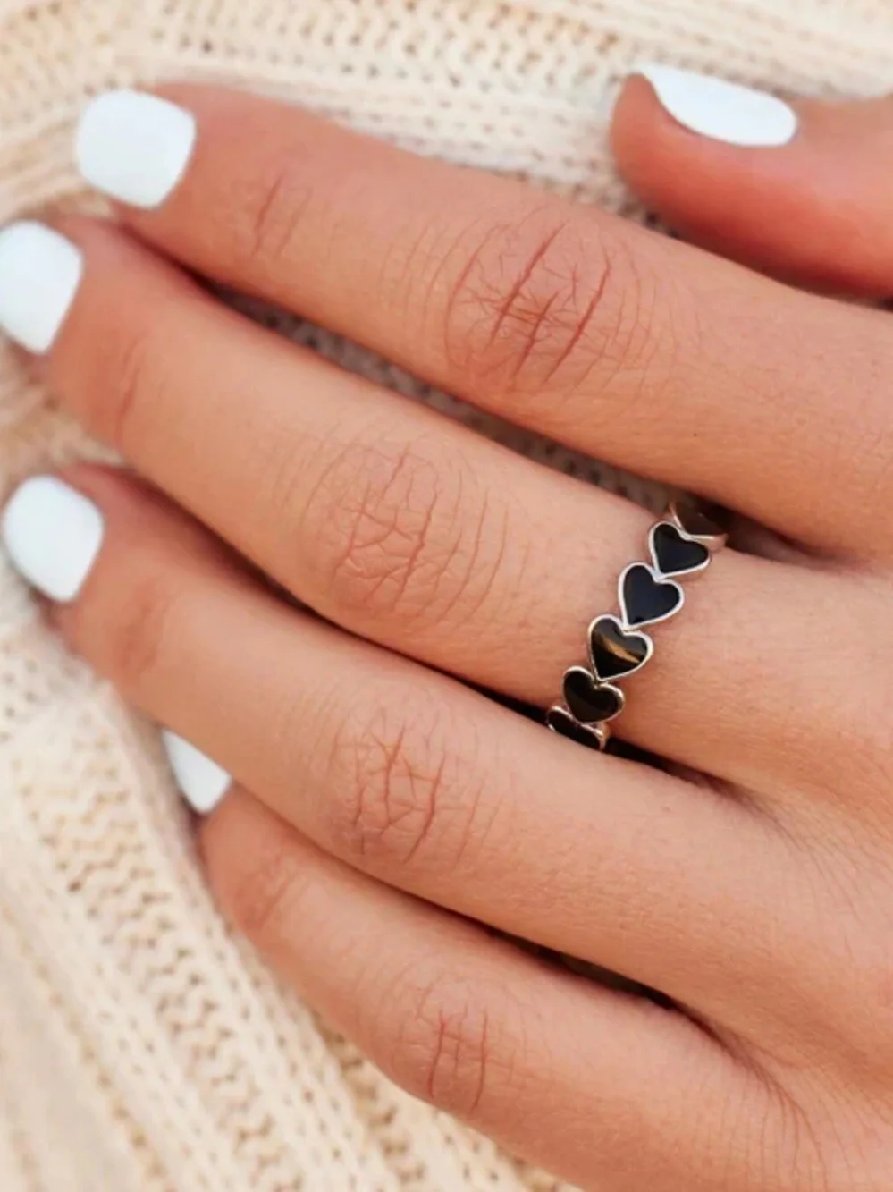 Pura Vida Love Hearts Gold Ring with Black Enamel Hearts